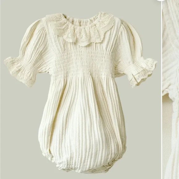 Cream Lace-Trimmed Kids Bodysuit MOMMY & ME BORA ONESIE - Picture 1 of 4